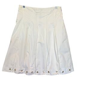 George Designs by Mark Eisen White Pleated A-Line Grommet Hem Skirt Size 12 NWOT